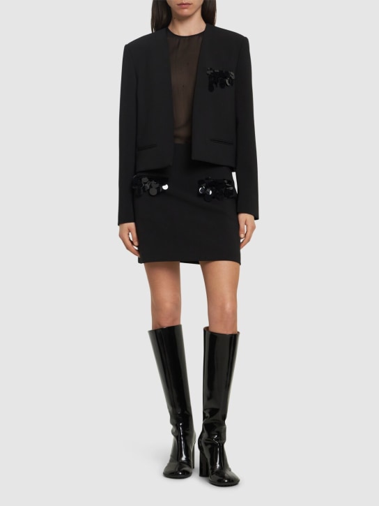 MSGM: Double crepe cady mini skirt w/sequins - Black - women_1 | Luisa Via Roma