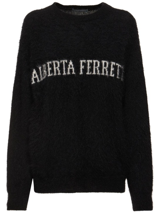 Alberta Ferretti: Logo mohair blend knit sweater - Black - women_0 | Luisa Via Roma