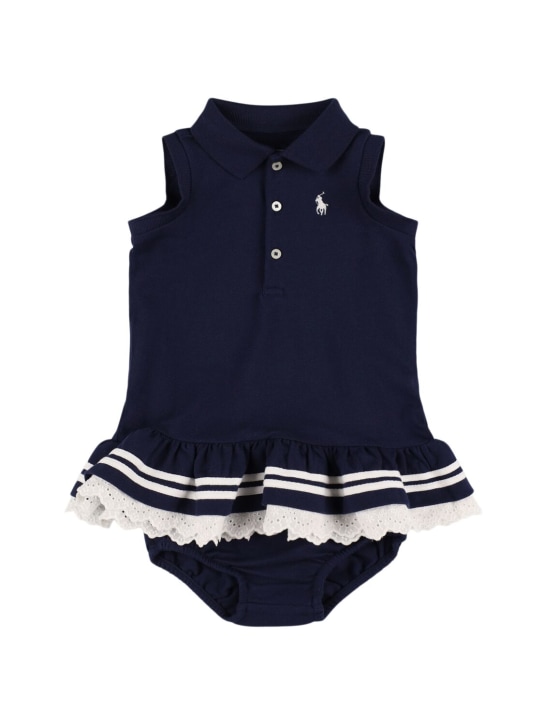 Polo Ralph Lauren: Vestito in cotone piqué con culotte - Blu Scuro - kids-girls_0 | Luisa Via Roma