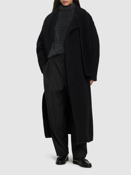 MSGM: Manteau long en laine mélangée avec écharpe - Noir - women_1 | Luisa Via Roma