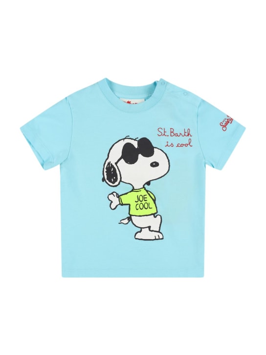 Mc2 Saint Barth: Snoopy コットンジャージーTシャツ - ライトブルー/マルチカラー - kids-boys_0 | Luisa Via Roma