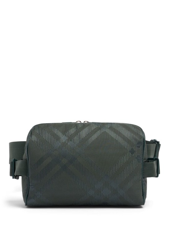 Burberry: Check print jacquard belt bag - Vine - men_0 | Luisa Via Roma