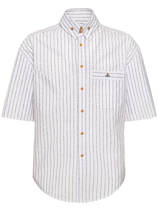 Vivienne Westwood: 条纹棉质府绸短袖衬衫 - 白色 - men_0 | Luisa Via Roma