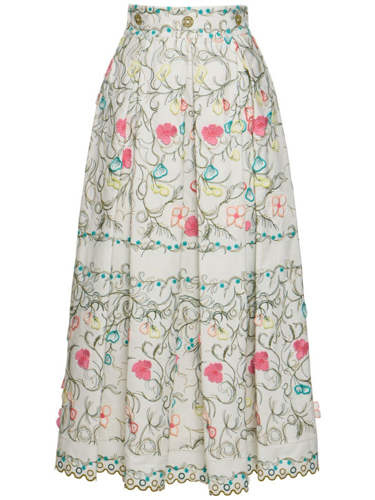 Elie Saab: Embroidered cotton midi skirt - White/Multi - women_0 | Luisa Via Roma