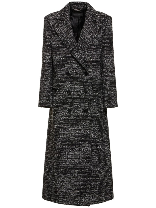 Alberta Ferretti: Double breasted wool tweed long coat - Black/Multi - women_0 | Luisa Via Roma