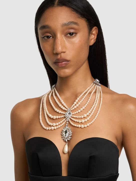 Alessandra Rich: Faux pearl w/ crystal collar necklace - Crystal/White - women_1 | Luisa Via Roma