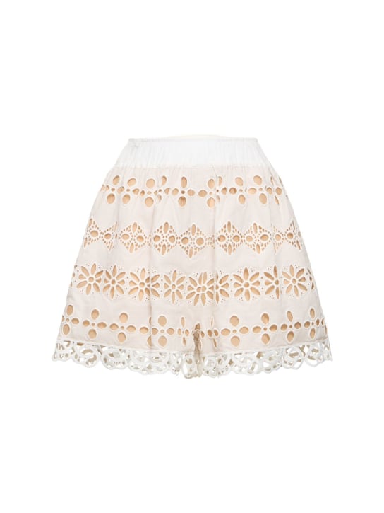 Elie Saab: Embroidered cotton & silk blend shorts - Beyaz - women_0 | Luisa Via Roma