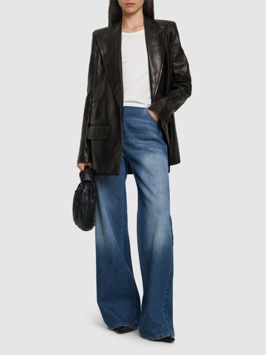 MSGM: Jeans larghi vita alta in denim di cotone - Blu - women_1 | Luisa Via Roma