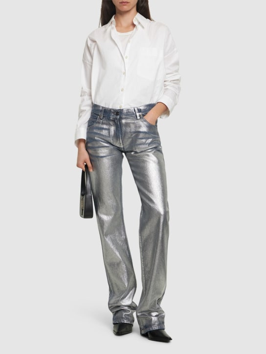 MSGM: Silver-coated denim low rise jeans - Blue/Silver - women_1 | Luisa Via Roma