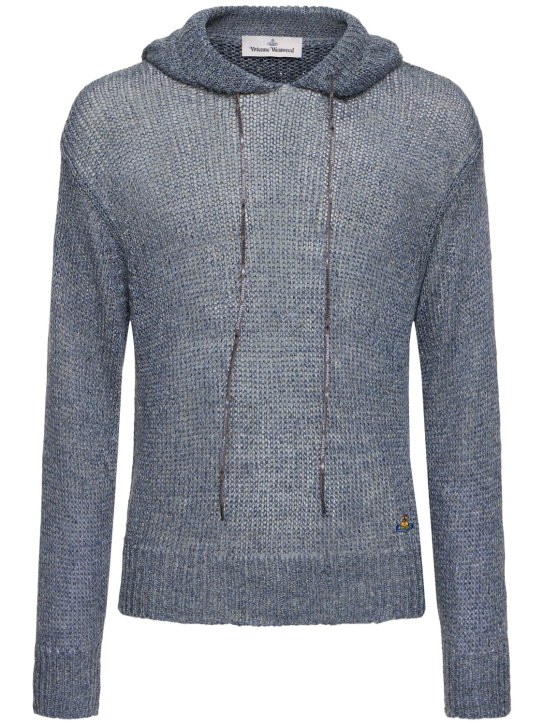 Vivienne Westwood: Linen tweed knit hoodie - Blue - men_0 | Luisa Via Roma