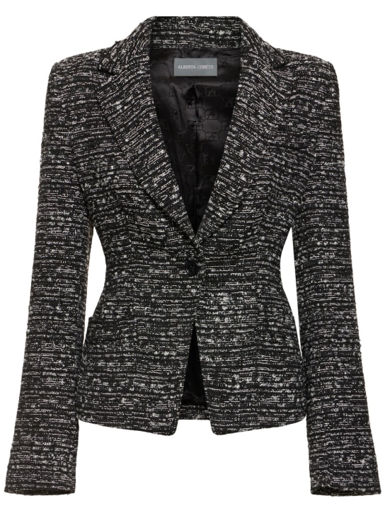 Alberta Ferretti: Single breasted tweed jacket - Siyah/Beyaz - women_0 | Luisa Via Roma