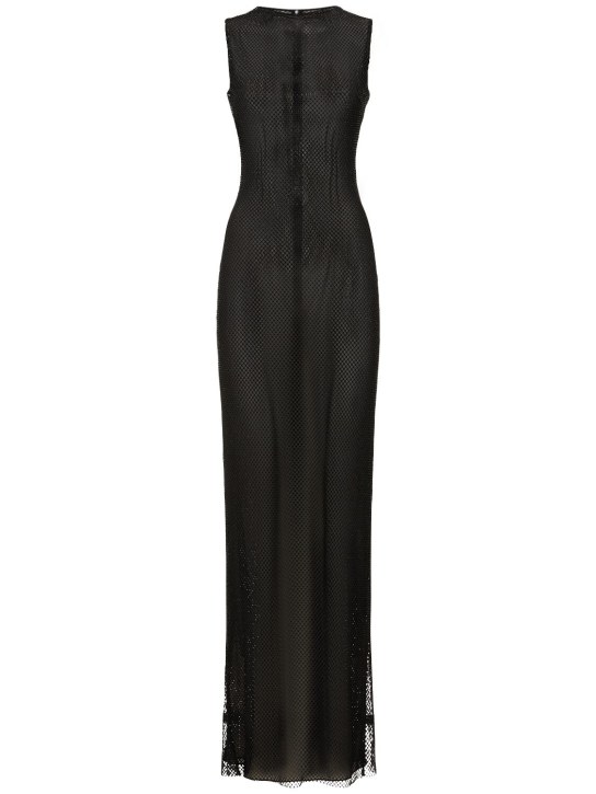 Mônot: Crystal net sleeveless maxi dress - Black - women_0 | Luisa Via Roma