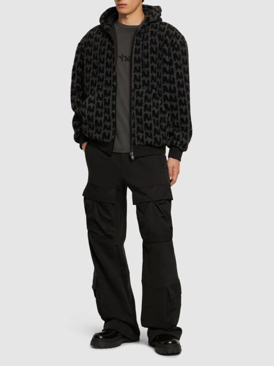 MSGM: Monogram jacquard teddy casual jacket - Black/Grey - men_1 | Luisa Via Roma