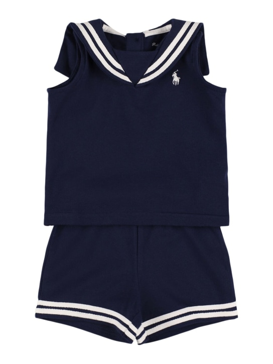 Polo Ralph Lauren: Top y shorts de algodón - Azul Oscuro - kids-girls_0 | Luisa Via Roma