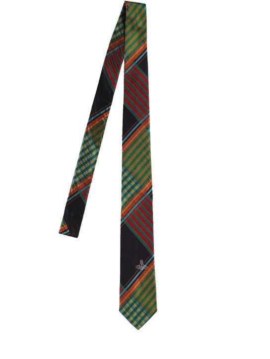 Vivienne Westwood: Cravatta in seta tartan 7cm - Nero - men_0 | Luisa Via Roma