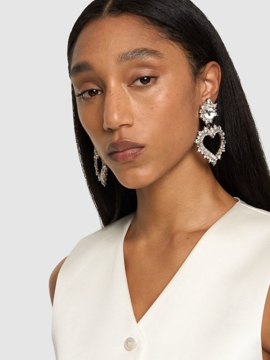 Alessandra Rich: Crystal heart earrings - Silver - women_1 | Luisa Via Roma