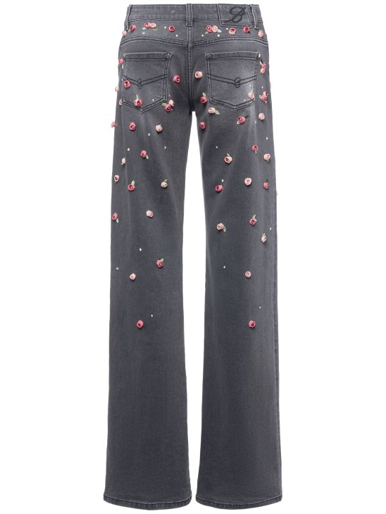 Blumarine: 刺绣直筒牛仔裤 - 灰色 - women_3 | Luisa Via Roma