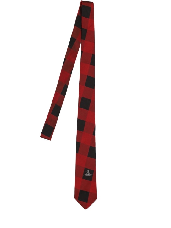Vivienne Westwood: Cravatta in seta check 7cm - Rosso - men_0 | Luisa Via Roma