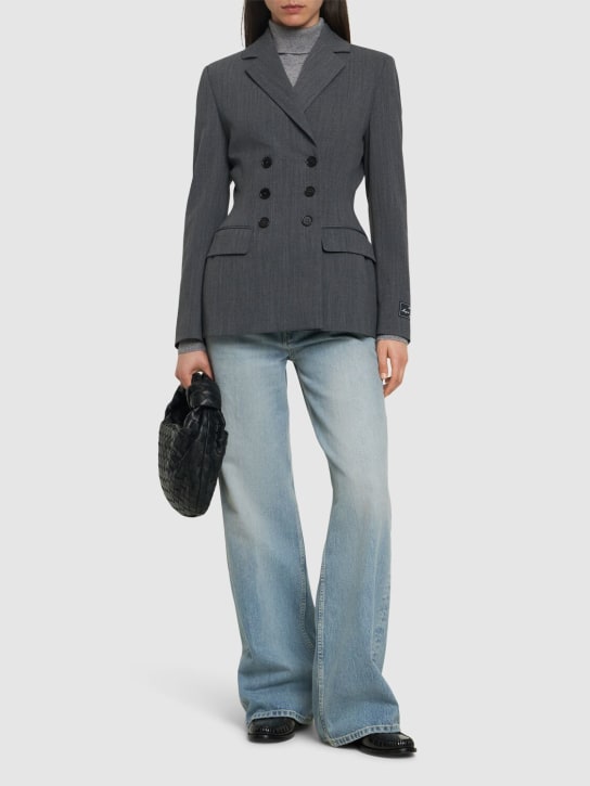 MSGM: Fitted double breast wool blend jacket - Gri - women_1 | Luisa Via Roma