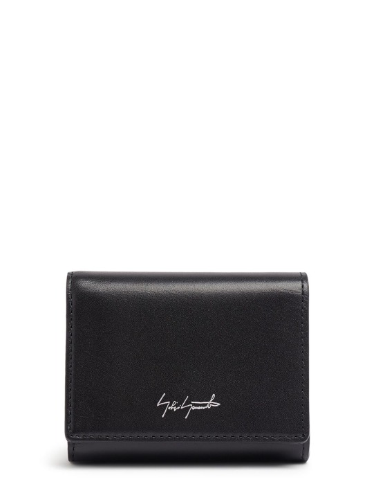 Yohji Yamamoto: Trifold leather wallet - 블랙 - men_0 | Luisa Via Roma
