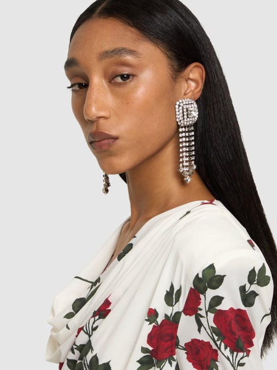Alessandra Rich: Square crystal earrings w/ fringes - Gümüş - women_1 | Luisa Via Roma