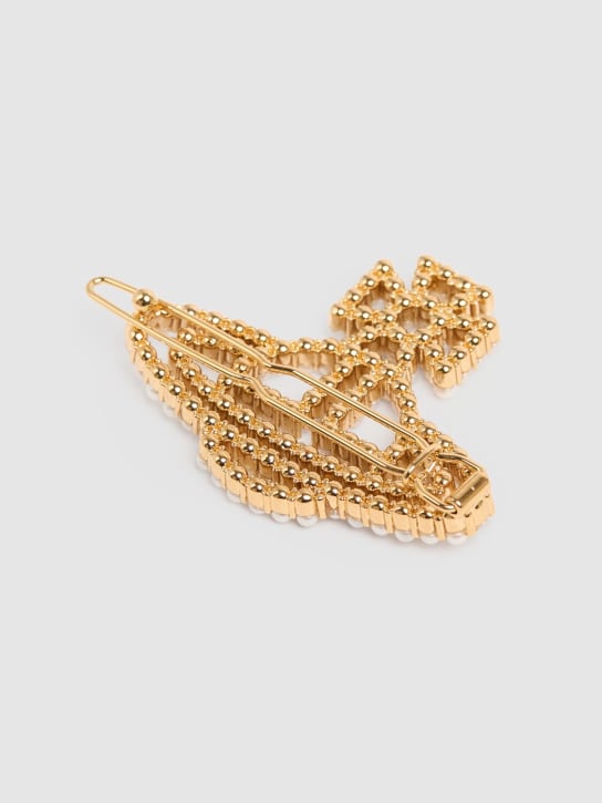 Vivienne Westwood: Annalisa faux pearl large hair clip - Gold/Cream - women_1 | Luisa Via Roma