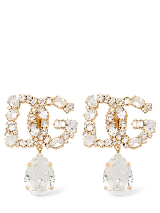 Dolce&Gabbana: DG logo crystal drop earrings - Gold/Crystal - women_0 | Luisa Via Roma