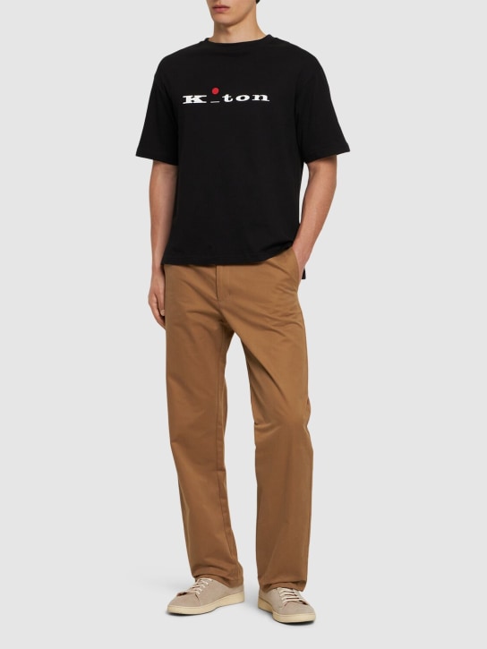 Kiton: Camiseta de algodón con logo - Negro - men_1 | Luisa Via Roma