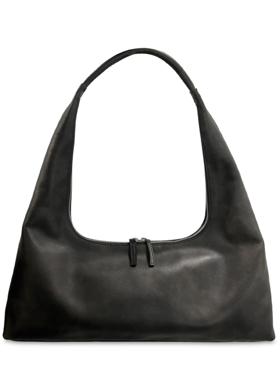 Marge Sherwood: Large Hobo plain leather shoulder bag - Washed Black - women_0 | Luisa Via Roma