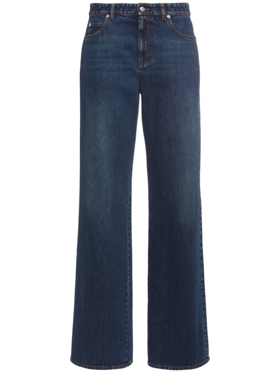 Alexander McQueen: Jeans anchos de denim - Azul Oscuro - women_0 | Luisa Via Roma
