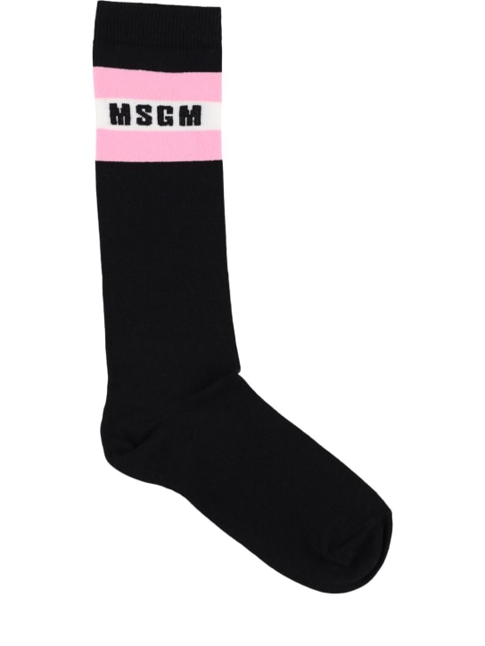MSGM: Jacquard cotton blend socks - Black - kids-girls_0 | Luisa Via Roma