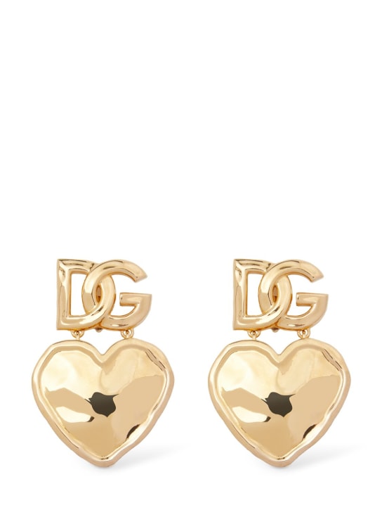 Dolce&Gabbana: Orecchini a cuore con logo DG - Oro - women_0 | Luisa Via Roma