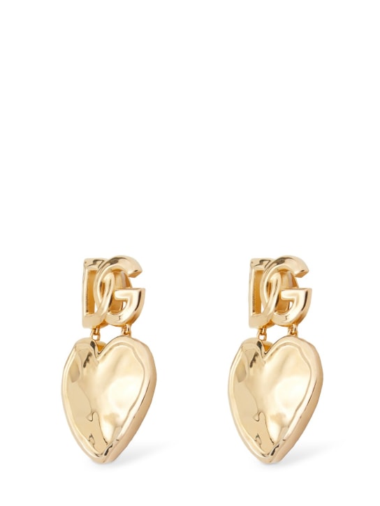 Dolce&Gabbana: DG logo & heart drop earrings - Gold - women_1 | Luisa Via Roma