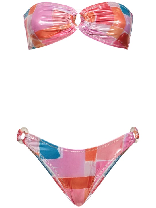 Reina Olga: Bandcamp printed bandeau bikini set - Multicolor - women_0 | Luisa Via Roma