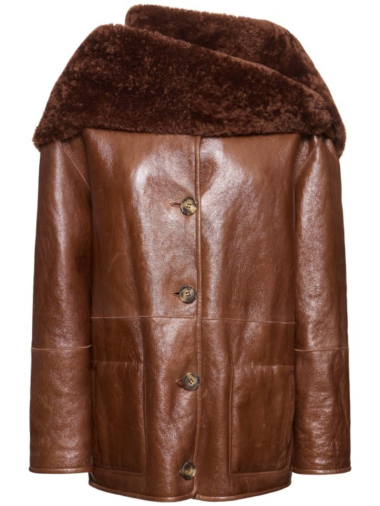 Alberta Ferretti: Reversible shearling short coat - Brown - women_0 | Luisa Via Roma