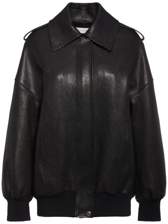 Alexander McQueen: Leather bomber jacket - Black - women_0 | Luisa Via Roma