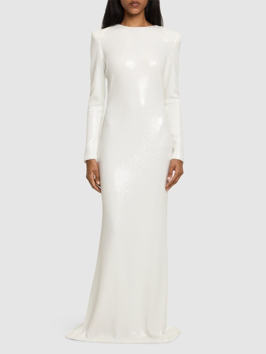 Galvan: Grace fitted long sleeve maxi dress - White - women_1 | Luisa Via Roma