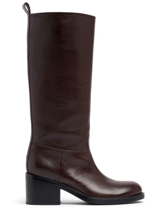 Bally: 55mm Peggy leather tall boots - Kahverengi - women_0 | Luisa Via Roma