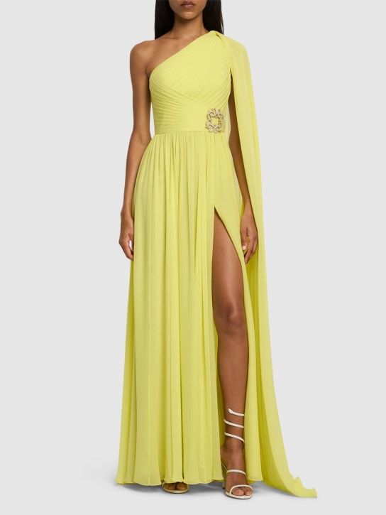 Elie Saab: Embellished silk one shoulder long dress - Yellow - women_1 | Luisa Via Roma