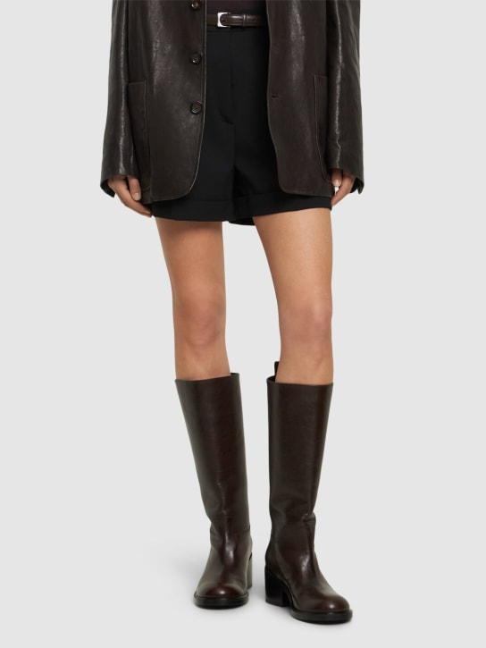 Bally: 55mm Peggy leather tall boots - Kahverengi - women_1 | Luisa Via Roma