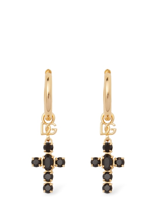 Dolce&Gabbana: Cross pendant earrings - Black/Gold - women_0 | Luisa Via Roma