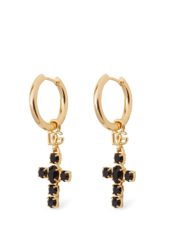 Dolce&Gabbana: Cross pendant earrings - Black/Gold - women_1 | Luisa Via Roma