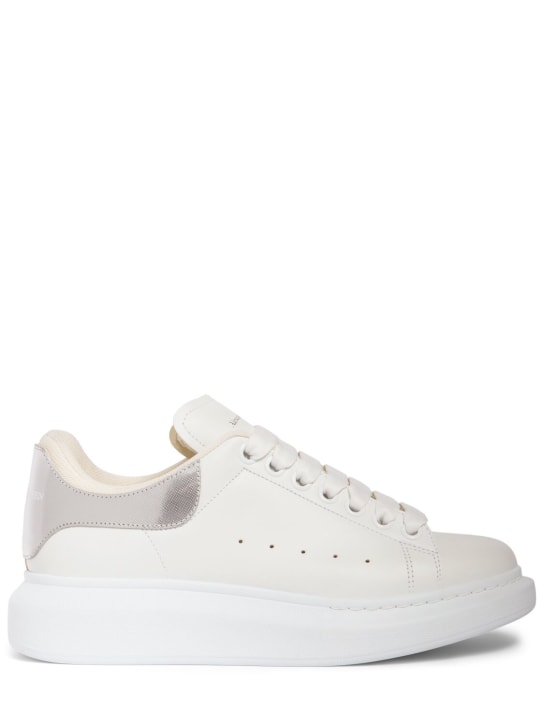 Alexander McQueen: 45mm Leather sneakers - White/Silver - women_0 | Luisa Via Roma