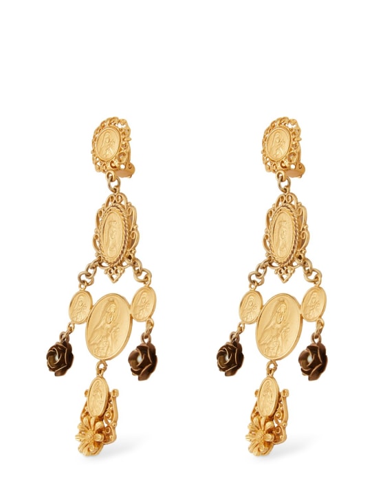 Dolce&Gabbana: Votive medal pendant earrings - Altın Rengi - women_1 | Luisa Via Roma