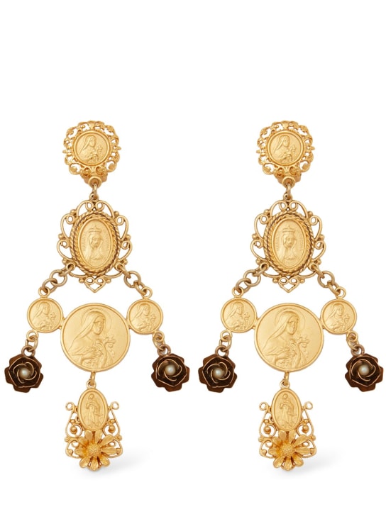 Dolce&Gabbana: Votive medal pendant earrings - Gold - women_0 | Luisa Via Roma