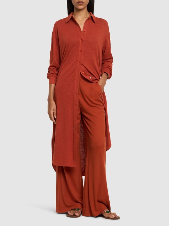 Max Mara: Brina linen blend jersey straight pants - Red - women_1 | Luisa Via Roma