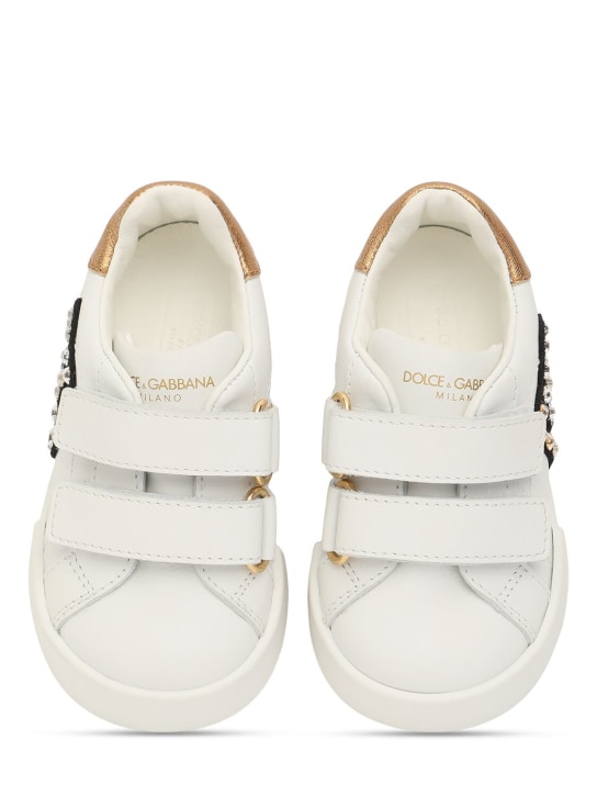 Dolce&Gabbana: Sneakers de piel con logo - Blanco/Oro - kids-girls_1 | Luisa Via Roma