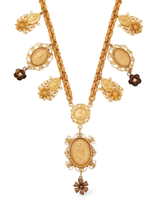 Dolce&Gabbana: Votive medal charm collar necklace - Gold - women_0 | Luisa Via Roma