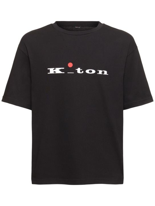 Kiton: Camiseta de algodón con logo - Negro - men_0 | Luisa Via Roma