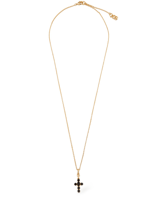 Dolce&Gabbana: Plated cross pendant necklace - Gold/Black - women_1 | Luisa Via Roma